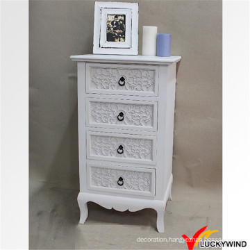 Floral Carving French Antique White Tallboy Chest of Drawer